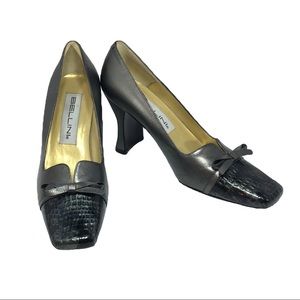 New Bellini Silver Gray Croc Pump Flare Heel 6m